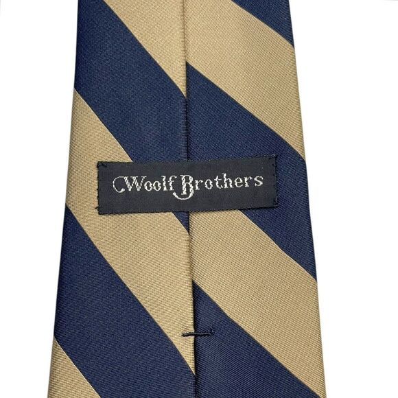 VINTAGE WOOLF BROTHERS COUNTESS MARA TIE Navy Blue and Brown, PREOWNED - Picture 2 of 6